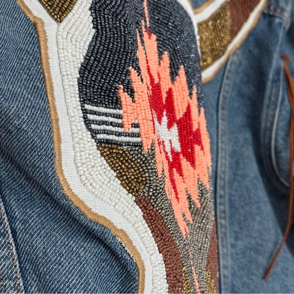 Pink & Silver/Levi’s Hand Beaded Denim Jacket size L - Picture 9 of 13